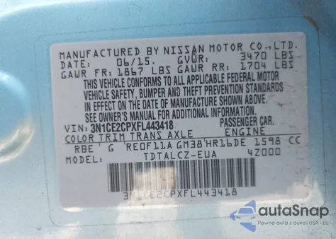 2015 Nissan Versa Note Sv из США, поврежденный, VIN 3N1CE2CPXFL44341